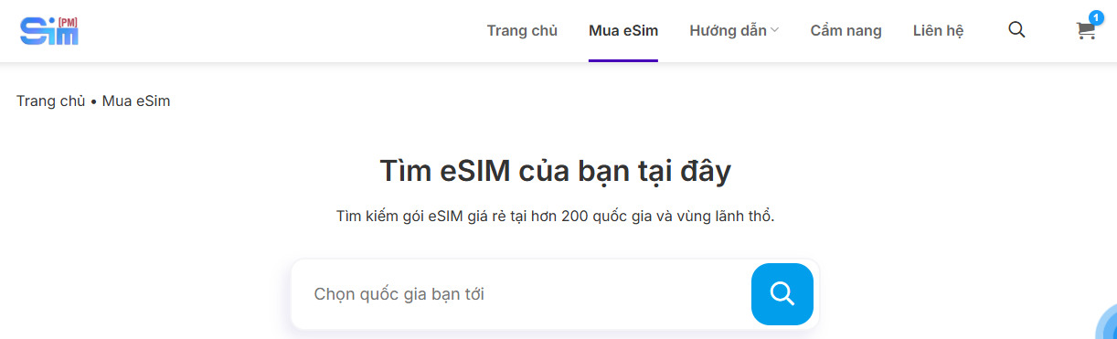 Chọn mục “Mua eSIM” trên thanh Menu