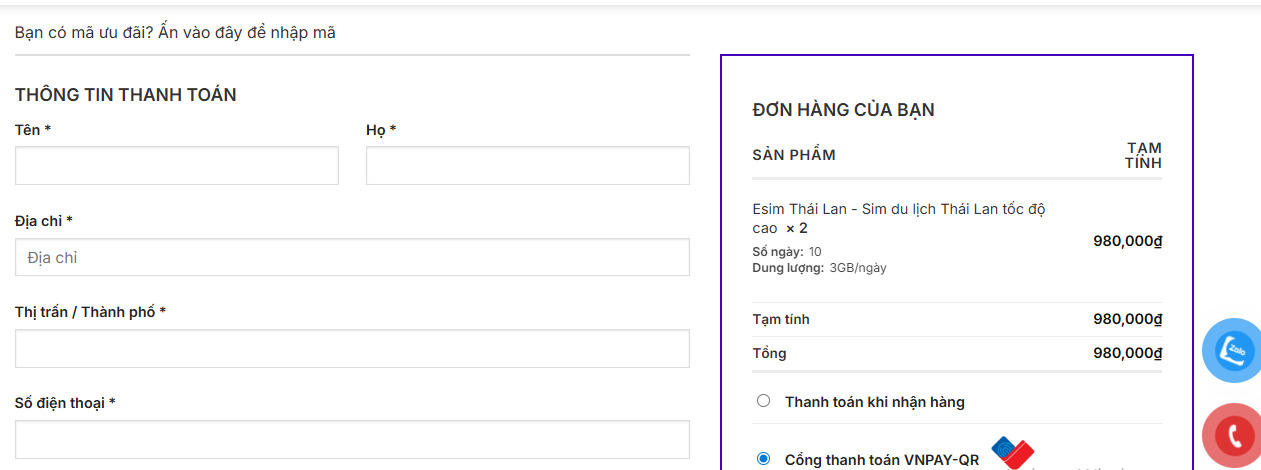 Điền thông tin người nhận và ghi chú đơn hàng