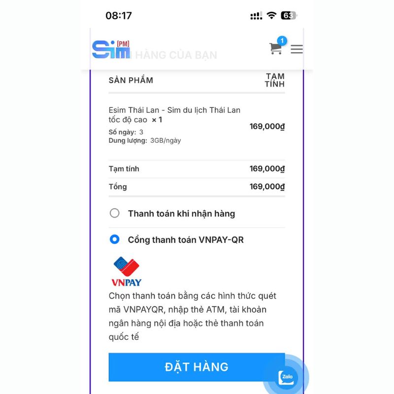 Hoàn tất thanh toán và nhận mã QR eSIM
