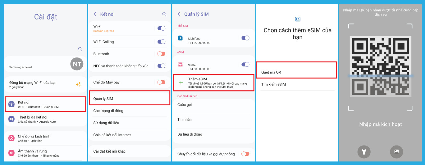Cách cài đặt & kích hoạt eSIM Trung Quốc 1 ngày trên Android
