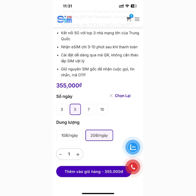 Lựa chọn thời gian sử dụng và dung lượng data