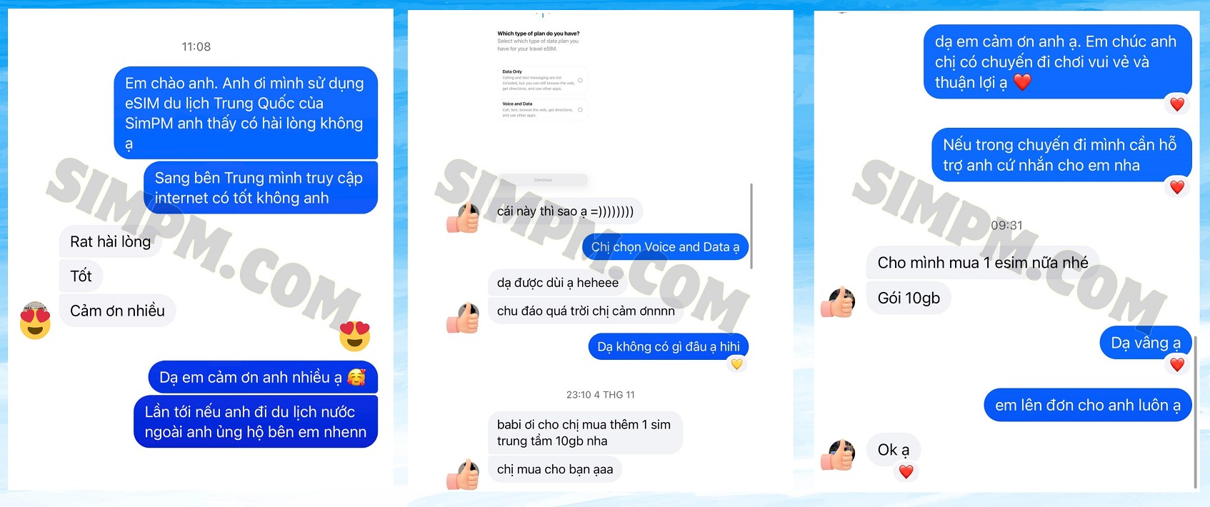 phản hồi của khách hàng khi dùng eSIM du lịch Trung Quốc tại SimPM