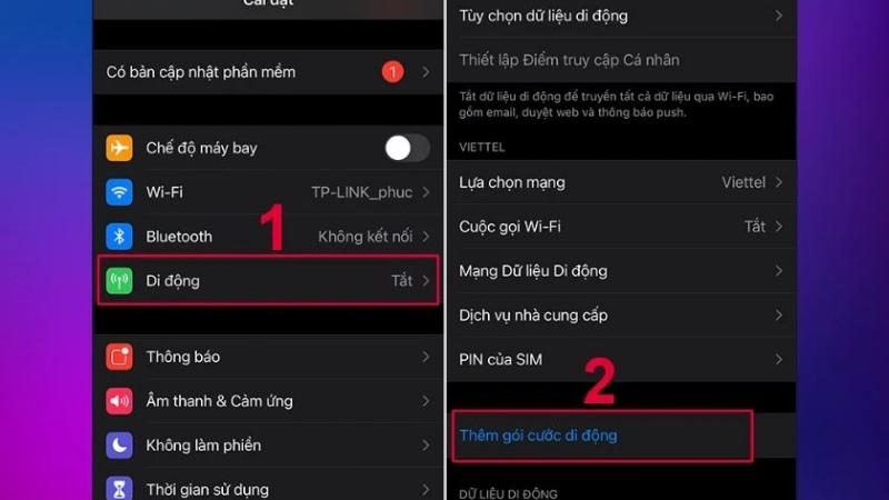 Chọn Thêm gói cước di động