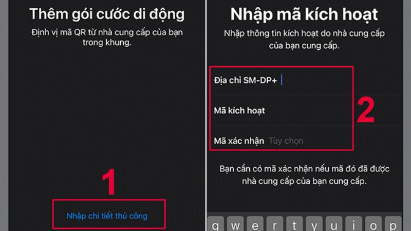 Nhập thông tin eSIM thủ công trên iPhone XS Max khi không quét được QR