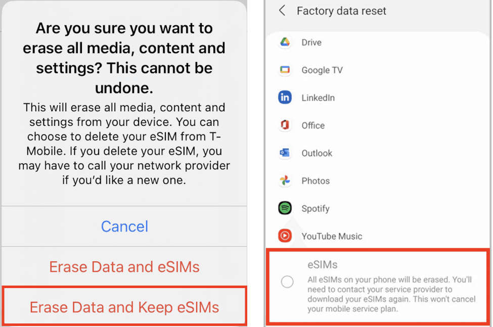 Cách khôi phục cài đặt gốc trên iPhone mà không làm mất eSIM
