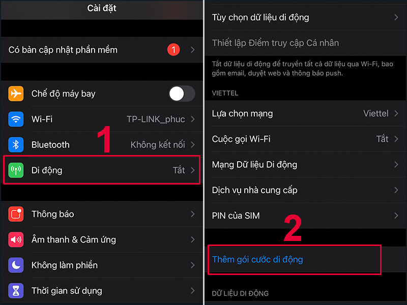 Truy cập cài đặt di động