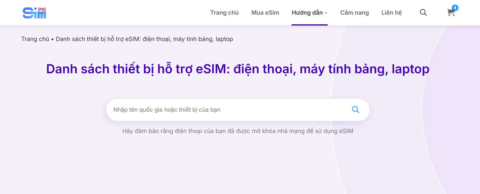 Kiểm tra iPhone có dùng được eSIM trên website SimPM