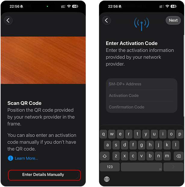 Hướng dẫn cài đặt eSIM 4 Cài đặt eSIM iPhone bằng cách nhập thủ công