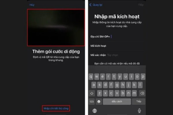 Thêm gói mới hoặc chuyển đổi giữa các eSIM
